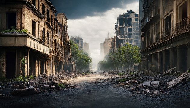 apocalyptic ruins of an urban street