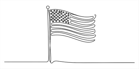 American flag drawing made with one continuous line Vector, illustration © Kanu Art_Gallery