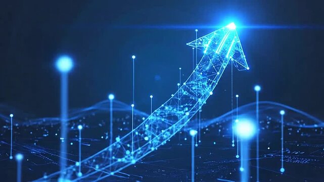 Abstract digital arrow pointing upwards, representing growth and progress in the future