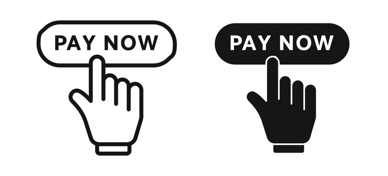 Hand Clicking Pay Now Button, Isolated on White Background