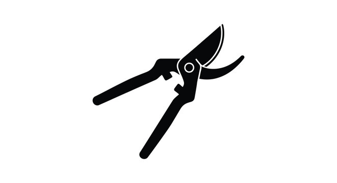 Silhouette of pruning shears on white background