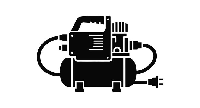 Air compressor silhouette icon portable pneumatic tool for workshop and industrial use