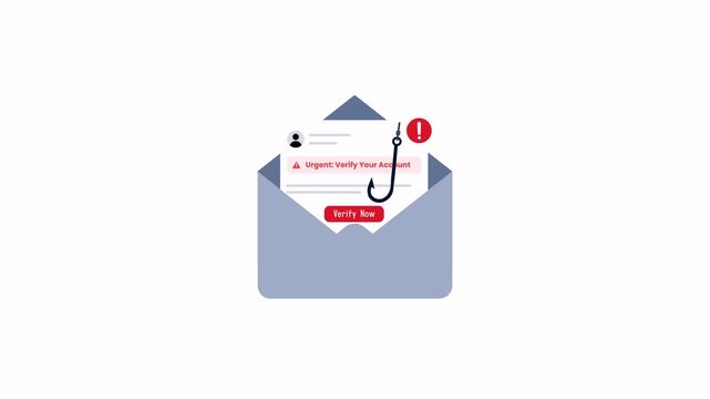 Phishing email warning concept with envelope malicious message hook and alert notification, flat 2d illustration isolated on transparent background with alpha channel