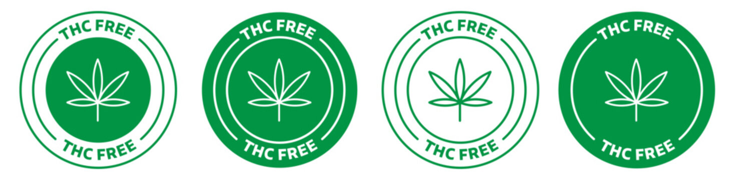 THC Free Hemp Leaf Label Variations Isolated on White Background