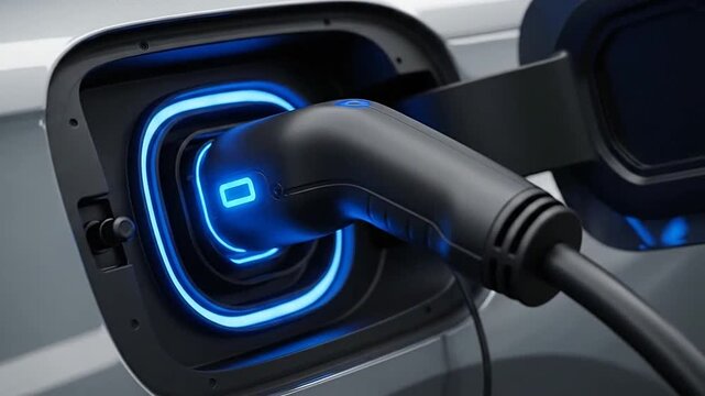 An electric vehicle charging with a cable plugged in for sustainable transportation purposes