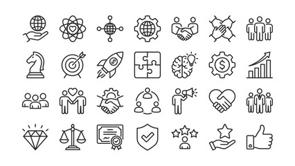 Fototapeta premium Collection of various business and communication icons for strategy and teamwork isolated on transparent background