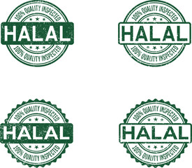Obraz premium Halal Stamp Badge Logo Set Green Vintage Quality Inspected Label Collection