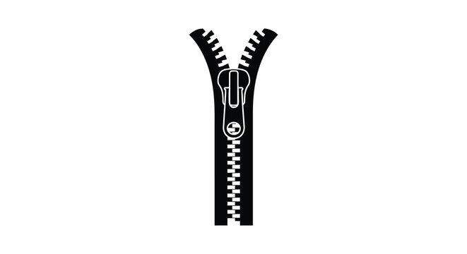 Black zipper silhouette open clothing fastener graphic design element