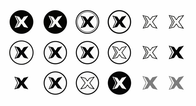 Collection of stylized letter X icons in various circular and standalone formats