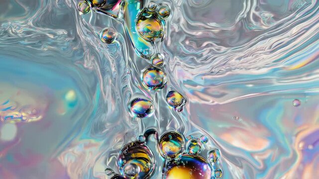 Colorful Bubbles Floating on Water Surface.