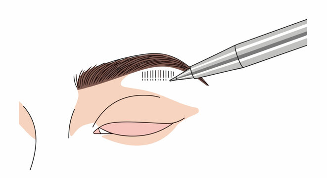 Close-up of a person's eye with a tool shaping their eyebrow