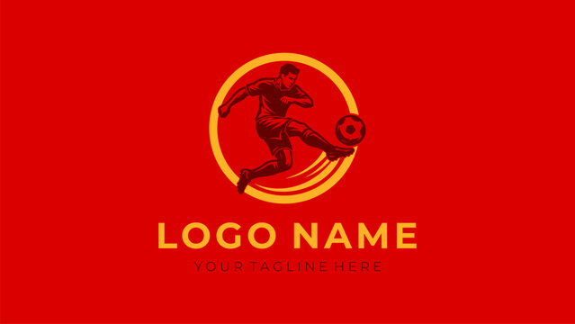 High-Resolution 4K Dynamic Soccer Player Kick Silhouette, Wide Flat Vector Sports Logo Background