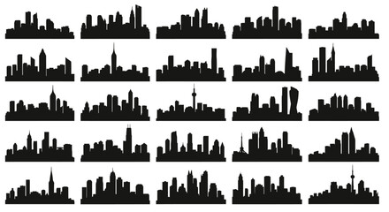 Obraz premium Collection of Diverse City Skyline Silhouettes for Urban Design.