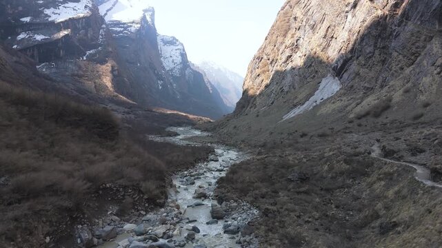 Modi river on the way of the Hike to Annapurna based camp in Nepal, Asia.