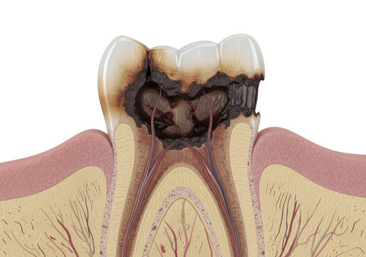Close-up of human tooth with dental filling