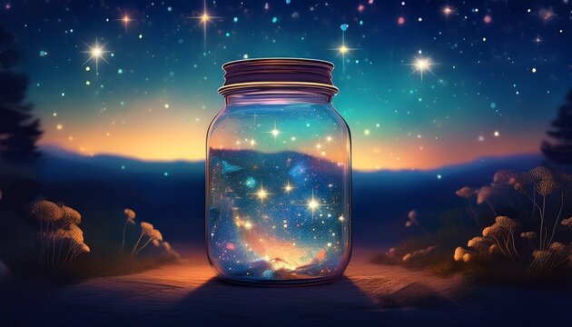 sparkling dreams a glass jar catching starlight under a twilight sky