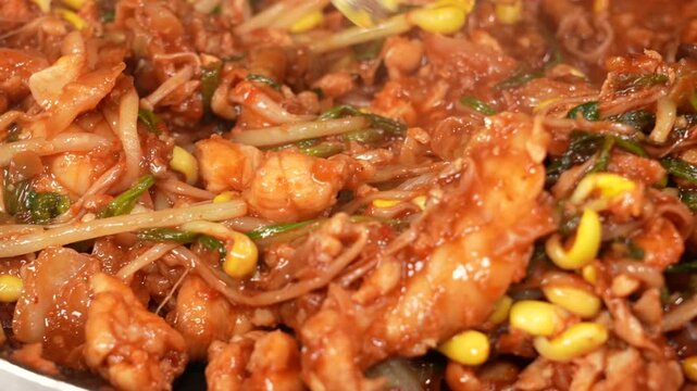 Spicy pufferfish bulgogi stir-fried with vegetables