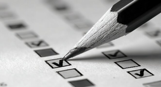 A pencil marking a checkbox on an exam paper, emphasizing focus on test-taking and answer selection process
