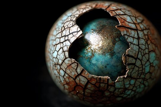cracked egg revealling a tiny wold map