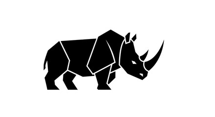 Fototapeta premium Black and white rhino and elephant wildlife illustration featuring a wild animal silhouette vector design for nature and zoo icons