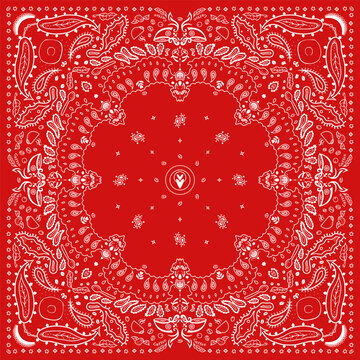 Red Bandana Print, paisley seamless pattern. coffee, coffee beans, flowers, decorative geometric line ornament. Bandana pattern template. Silk neck scarf or kerchief square pattern design.