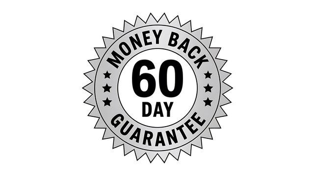 Money back guarantee seal, 60 day warranty badge, refund promise icon, business assurance stamp