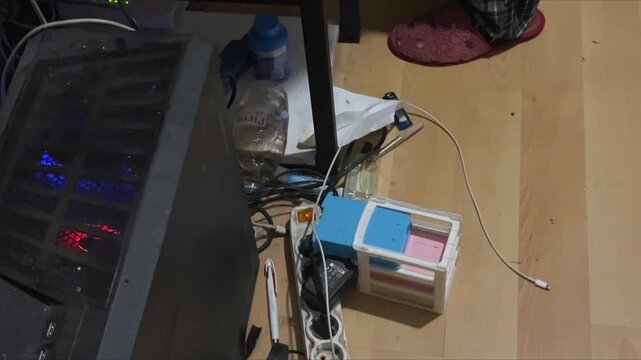 Disheveled Tech Workspace Embodying Depression, Bipolar Turmoil, BPD Chaos, Anxiety, Loneliness, Inner Conflict Symptoms