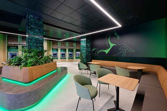 Interior of Lloyds Bank branch in Manchester, United Kingdom