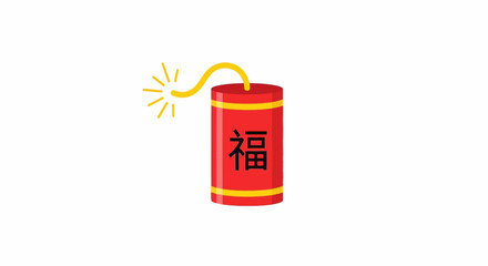 Obraz premium Chinese firecracker with lit fuse and good luck symbol