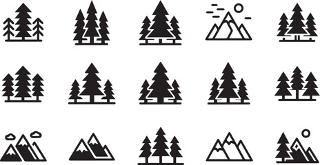 Fototapeta premium Mountain and Forest Icon Vector Set for Outdoor Adventure Logos