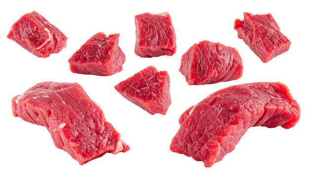 Raw beef meat chunks for cooking with transparent background