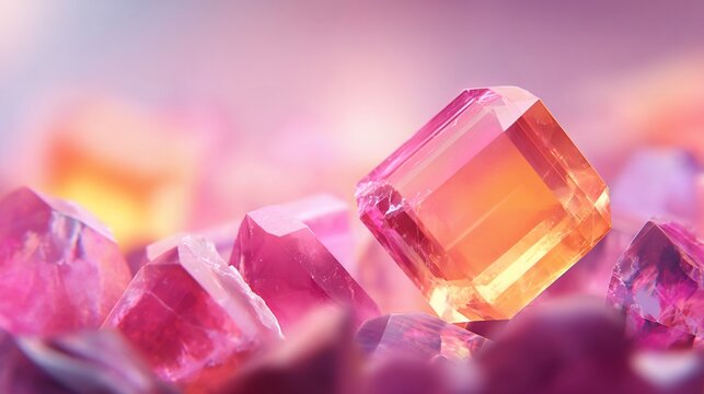 Translucent glass gems in pink and orange hues