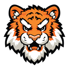 Fototapeta premium Cartoon tiger face with angry expression.