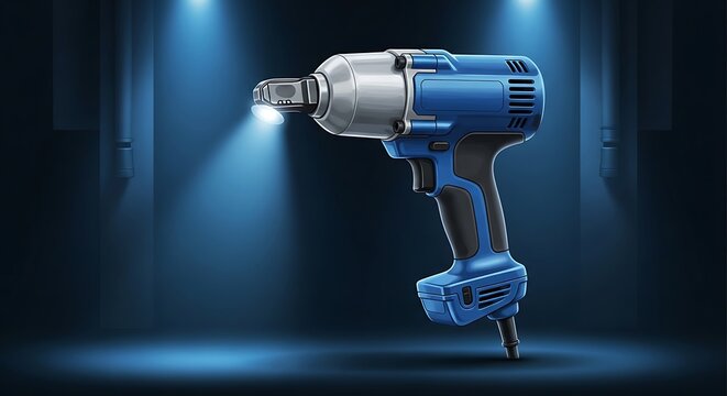 Modern blue impact wrench power tool illustration with cinematic lighting