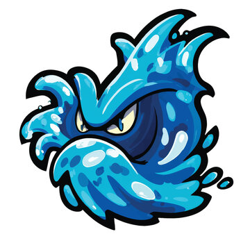 Cartoon water splash with angry face.