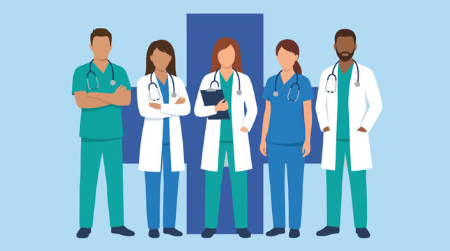 Medical professionals standing together in scrubs.