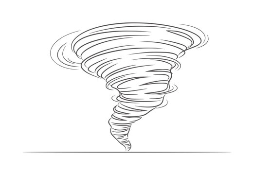 Stylized black and white of a swirling tornado funnel cloud storm weather