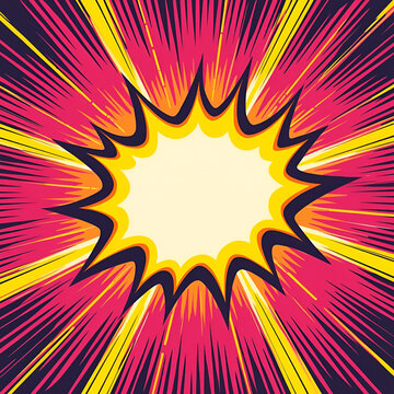 Explosive comic book style burst with copy space in the center, vibrant colors.