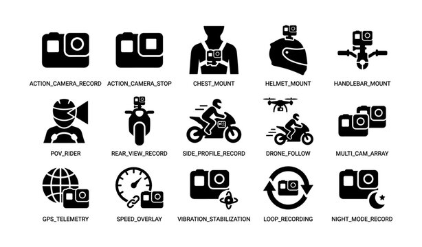 Action recorder and mount icons showing recording modes on white