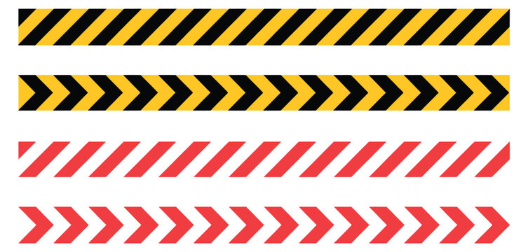 Barricade tape vector featuring caution warning stripes in red, white, black, and yellow seamless patterns.