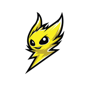 Cartoon Yellow Lightning Bolt Character Face.