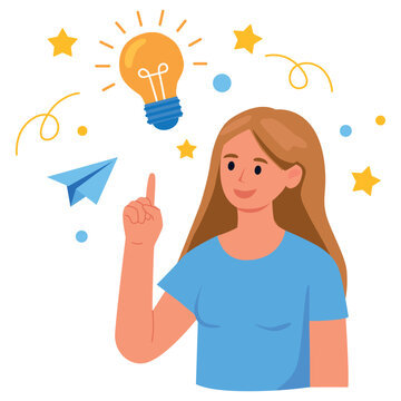 A woman with an idea. The concept of inspiration, a good idea.