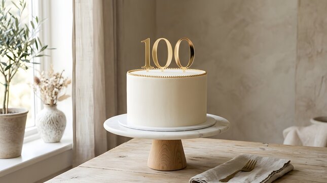 Elegant 100 Celebration Cake Minimal Luxury Dessert for Anniversary Birthday Milestone Event and Festive Celebration Concept