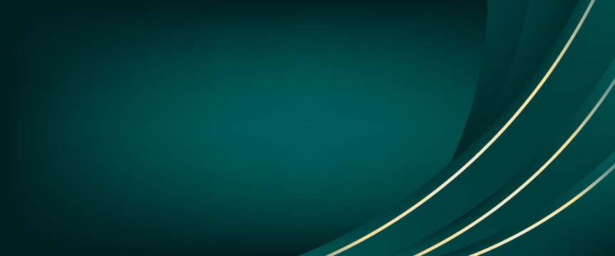 Abstract Luxury Dark Green Emerald Background with Elegant Golden Wave Lines, Modern Premium Curved Layered Pattern, Sophisticated Vector Illustration for Card and Wedding Invite.