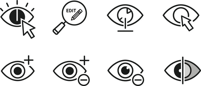 Black and white eye editing and visibility symbols eye editing symbols visibility black and white line symbols