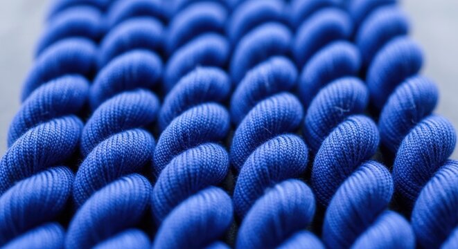 Closeup of Vibrant Blue Yarn Skeins in a Repeating Pattern.