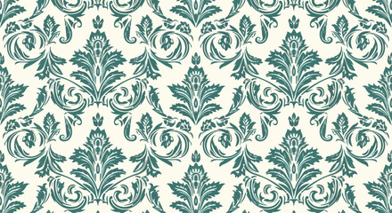 Fototapeta premium Elegant vintage ornament pattern featuring decorative teal floral flourishes