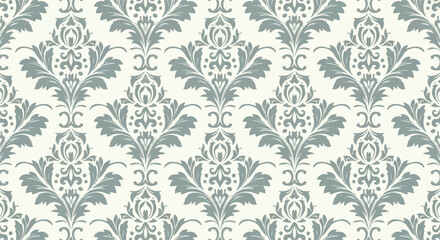 Fototapeta premium Decorative teal floral motifs arranged in elegant seamless damask composition