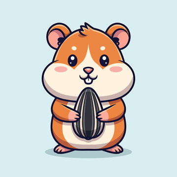 Cute Cartoon Hamster Holding Seed.