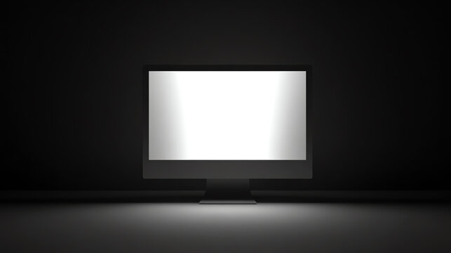 A minimalist computer monitor displayed against a dark background, emphasizing a blank screen and modern design elements.